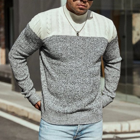 Casual Black & White Cable Knit Men's Pullover Sweater - Picture 4 of 7